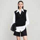 Women's V-Neck Knitted Vest - Elegant Casual Autumn Sleeveless Top