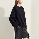 Women's Cotton Rose Embroidery Sweatshirt - Minimalist Autumn Pullover