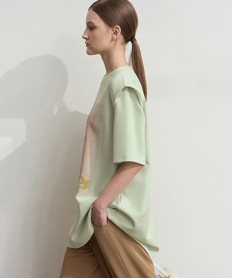 Minimalist Art Print T-Shirt - Loose Casual Women's Top