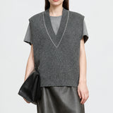 Women's V-Neck Knitted Vest - Elegant Casual Autumn Sleeveless Top