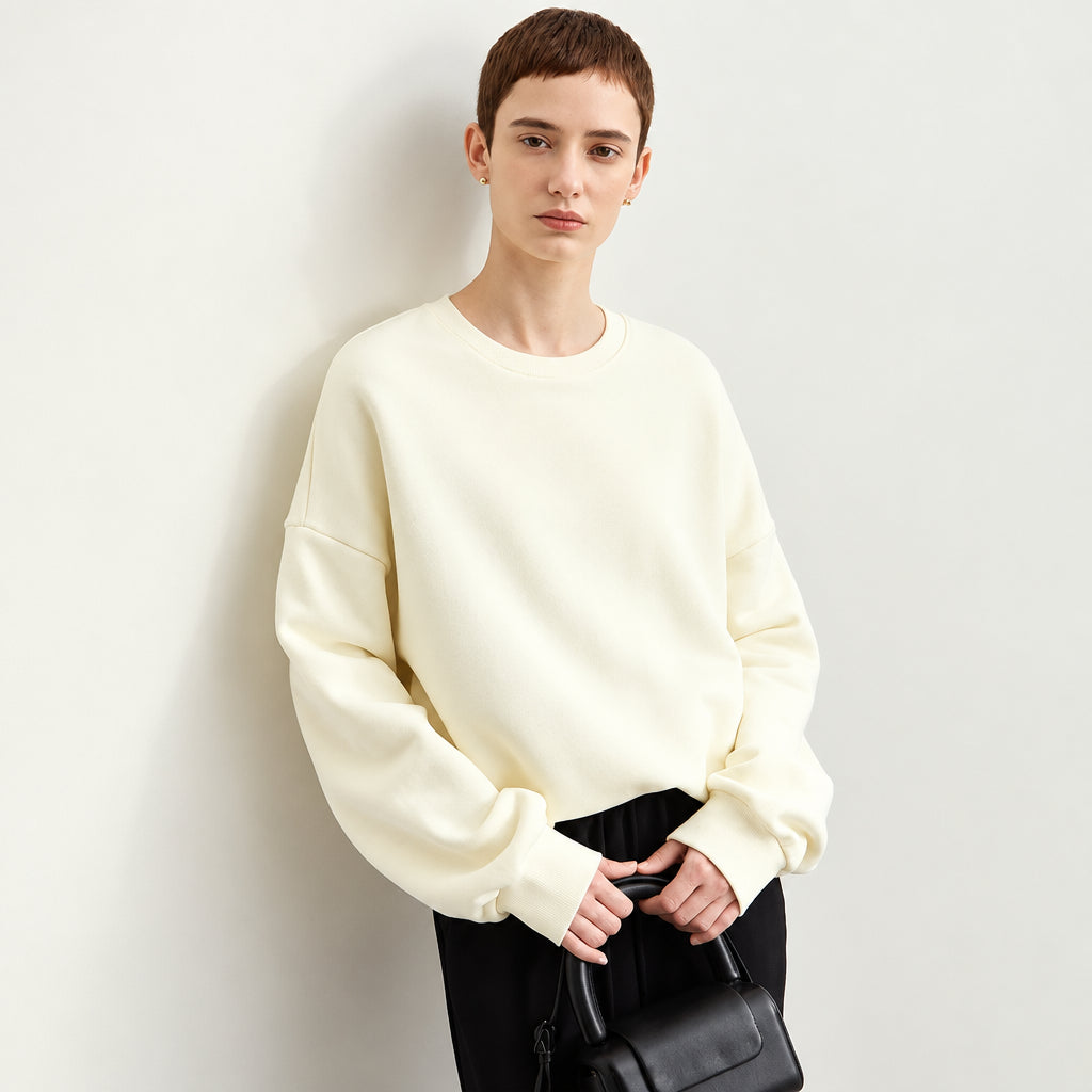 Women's Cotton Rose Embroidery Sweatshirt - Minimalist Autumn Pullover