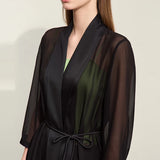 Women's Mulberry Silk Wrap Coat - Minimalist Chinese Style Jacket