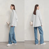 Women's Striped Cotton Blouse - Loose Autumn Longline Shirt