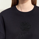 Women's Cotton Rose Embroidery Sweatshirt - Minimalist Autumn Pullover