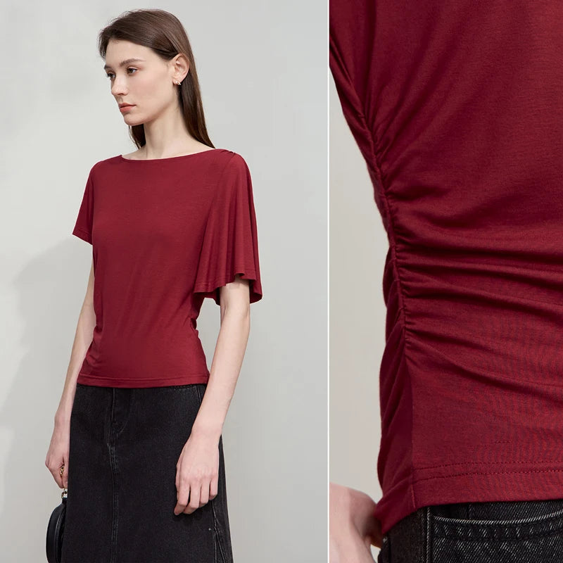 Minimalist Boat Neck Slim Fit Asymmetric Tee - Luxury Summer Top