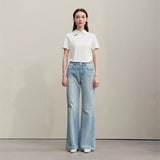 Women's Chinese Style Cotton T-Shirt - Pleated Waist Summer Top