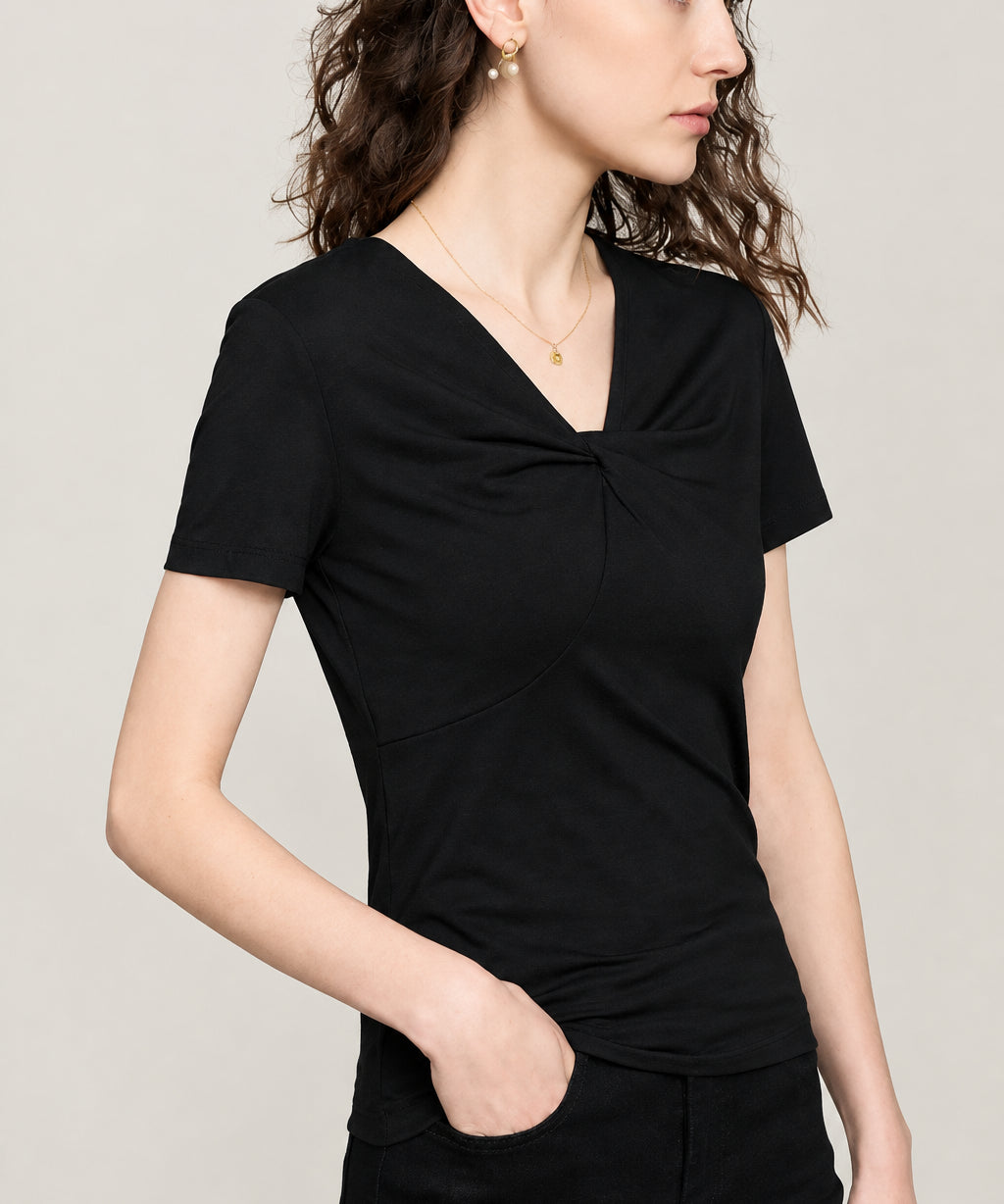 Women's V-Neck Modal Cotton T-Shirt - Slim Fit Minimalist Summer Top