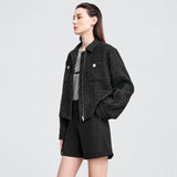 Women's Elegant Tweed Jacket - Classic Autumn Zipper Coat