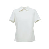 Women's Chinese Style Cotton T-Shirt - Pleated Waist Summer Top