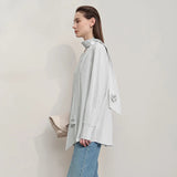Women's Striped Cotton Blouse - Loose Autumn Longline Shirt