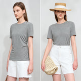 Women's Minimalist Slim Fit T-Shirt - Elegant Pleated Waist Tee