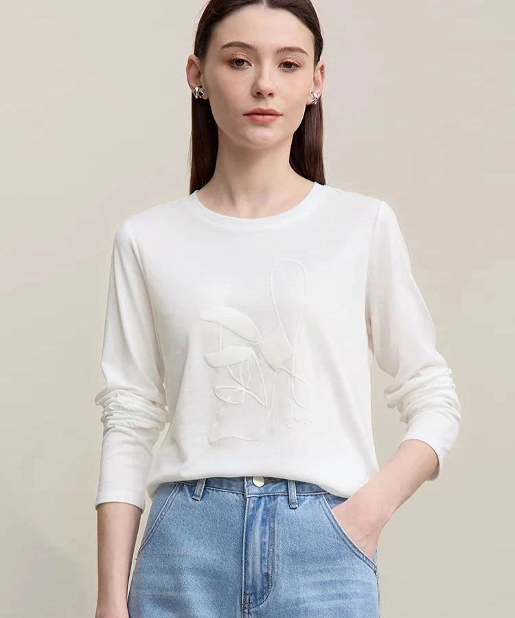 Women's Cotton Long Sleeve T-Shirt - Printed Round Neck Top
