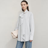 Women's Striped Cotton Blouse - Loose Autumn Longline Shirt