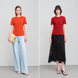 Women's Minimalist Slim Fit T-Shirt - Elegant Pleated Waist Tee