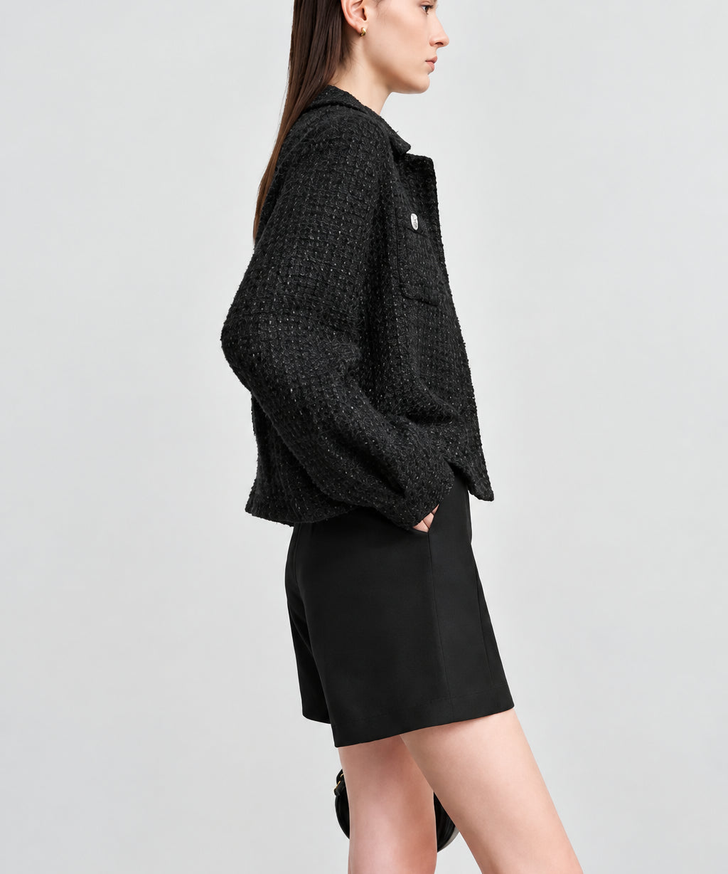 Women's Elegant Tweed Jacket - Classic Autumn Zipper Coat