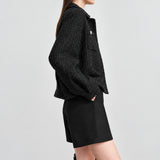 Women's Elegant Tweed Jacket - Classic Autumn Zipper Coat