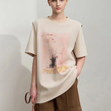 Minimalist Art Print T-Shirt - Loose Casual Women's Top