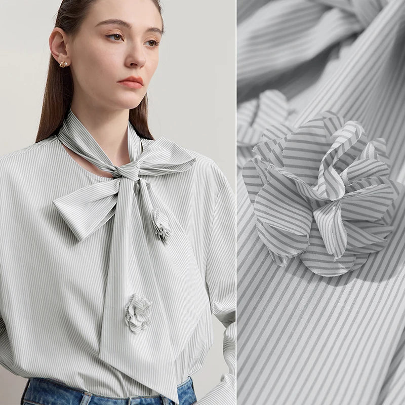Women's Striped Cotton Blouse - Loose Autumn Longline Shirt