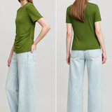 Women's Minimalist Slim Fit T-Shirt - Elegant Pleated Waist Tee