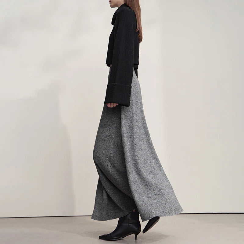 Knitted A-Line Long Skirt - Elegant Autumn Solid Color Fashion
